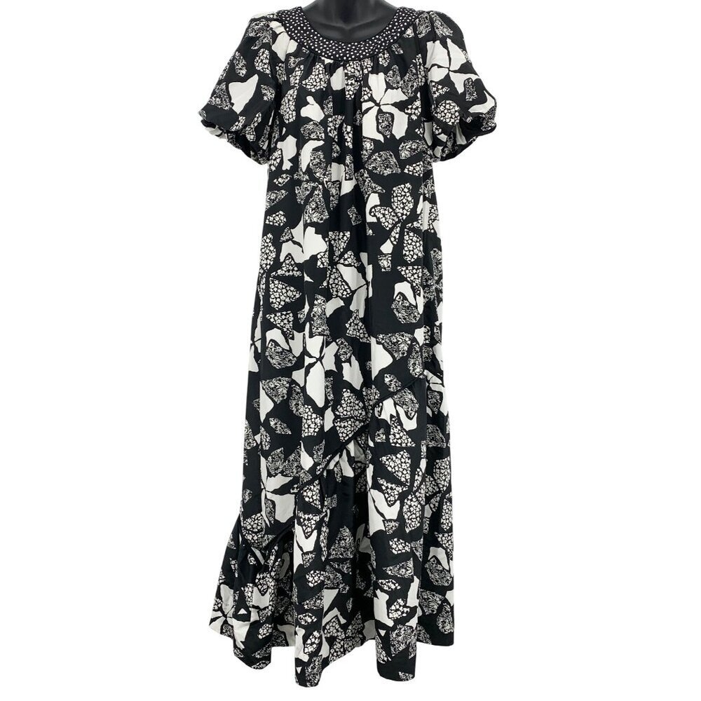 Liberty House Vintage Women Medium Petite Dress Floral Muumuu Black Lace Polka D - Picture 1 of 6
